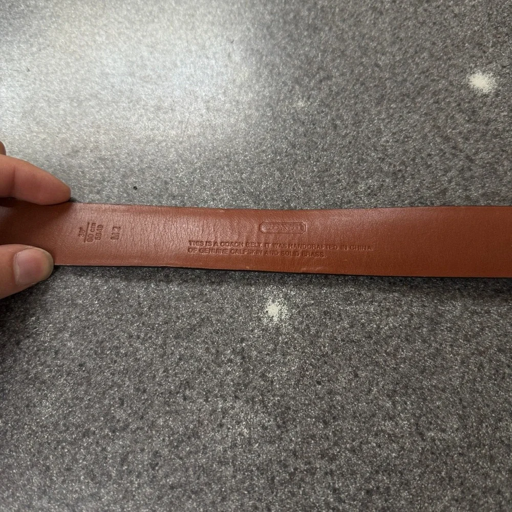 Coach Leather Belt Mens 36 Dark Brown Excellent Calfskin Solid Brass 5949